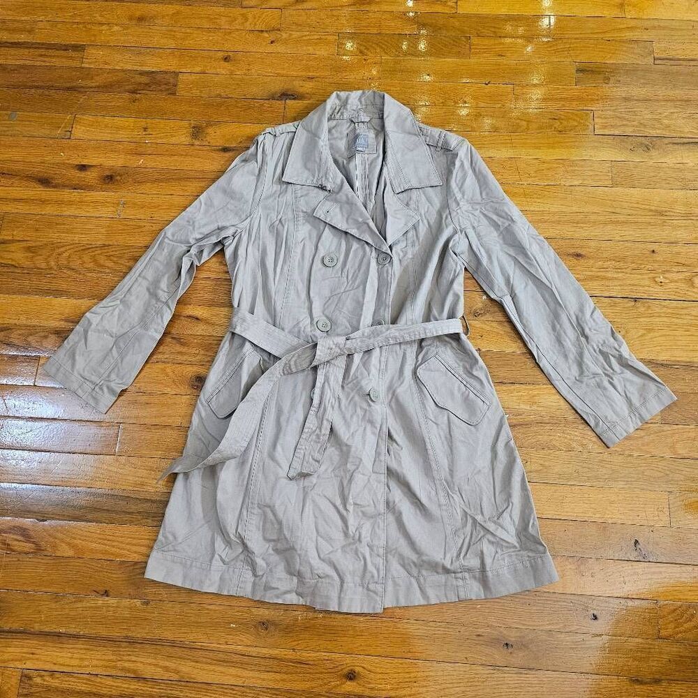 J Jill Trench Coat Large Button Front Lightweight Stretch